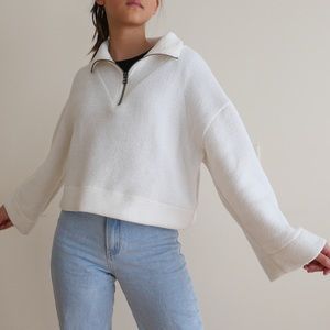 Urban Outfitter white cropped corduroy quarter zip